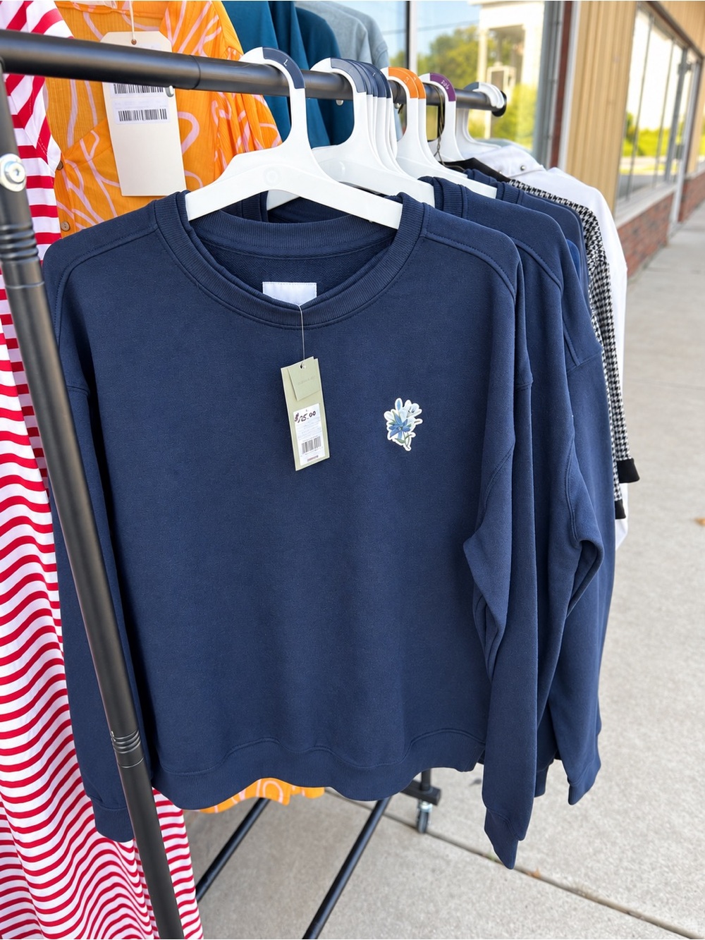 Goodfellow & Co Navy Crewneck Sweatshirt with Small Floral Patch